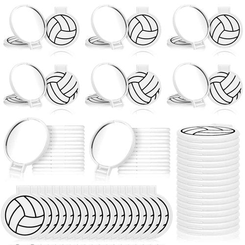 Weysat 48 Pcs Volleyball Compact Mirror Gifts for Team Bulk, Round Makeup Pocket Mirror Bulk for Volleyball Team Girl Accessories Party Supplies, Small Mirrors for Purse Travel Sports Events