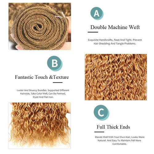 Blonde Curly Bundles Human Hair 27 Kinky Curly Bundles Honey Blonde Human Hair Bundle 12 14 16 inch #27 Wet and Wavy Bundle