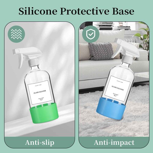 GIVAMEIHF 2 Pack Glass Spray Bottles with Silicone Sleeve,16oz Clear Glass Spray Bottles Refillable Empty Bottle with Adjustable Nozzle,Spray Bottle for Essential Oils,Cleaning Solutions,Pets,Hair