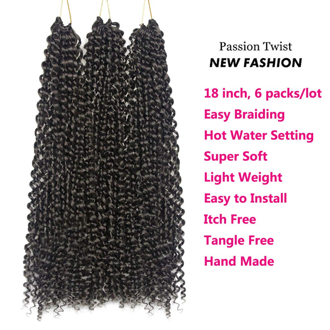 Passion Twist Hair 18 Inch Water Wave Crochet Hair for Women Curly Bohemian Braiding Hair Extensions Crochet Braids 6 Packs 4