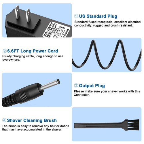8V Charger for Philips Norelco HQ840 Multigroom Series 3000 MG3750 MG3750/50 MG3750/10 MG3750/60 MG3760 MG3760/50 Power Supply Cord