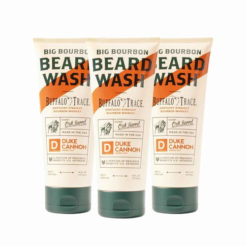 Duke Cannon Big Bourbon Beard Wash, 6oz - Hydrating Beard Cleanser with Hops Extract, Soybean Oil & Barley Protein - Woodsy Oak Barrel Scent, SLS & Paraben-Free (3 Pack)