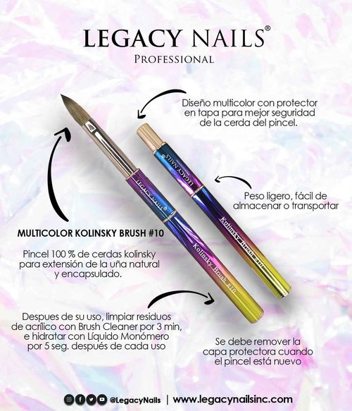 Legacy Nails Professional Multicolor Kolinsky Nail Brush #8 - Perfect For Sculpting Acrylic Nail Extensions Flexible bristles Light weight