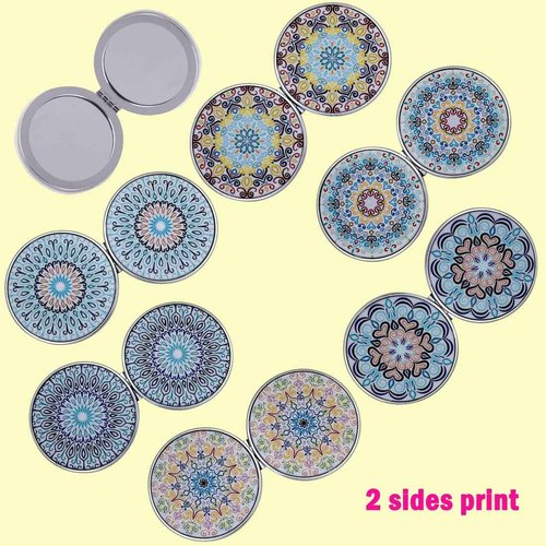CigyYogy Compact Mirror with Mixed Embossed Mandala Designs, Handheld Magnified Travel Makeup Pocket Mirrors Small Folding Portable - Gift for Women Girls Lady Men - 6 Pack