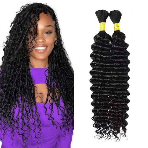 ZFY Human Braiding Hair 100g 22 Inch Deep Wave Bulk Human Hair for Braiding Boho Braids 100% Unprocessed Brazilian Virgin Human Hair Extensions No Weft 2 Bundle/Pack Natural Color