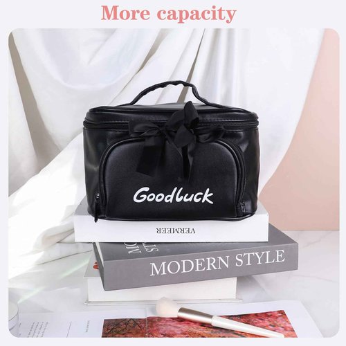 lllyan Travel Makeup Bag for Women, Large Capacity Makeup Portable Storage Bag, Flat Open Waterproof Storage, Toilet Bag Stand up Independent Compartment for Easy Access