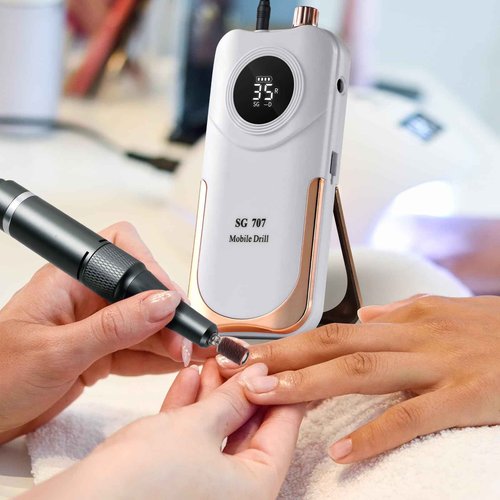 Moskany Professional Electric Nail Drill Kit 35000RPM with 14PCS Bits White Portable Rechargeable Cordless File Machine for Acrylic Gel Powder Nails and Manicure Pedicure Toenail Tool Salon Set