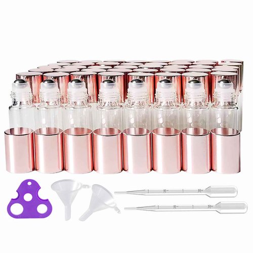 AGENIZ 50Pcs Mini Clear Glass Roller Bottles for Essential Oil, 3ml Roller Bottles with Stainless Steel Roller Balls, Refillable Roll on Bottle (Clear, 3ml)