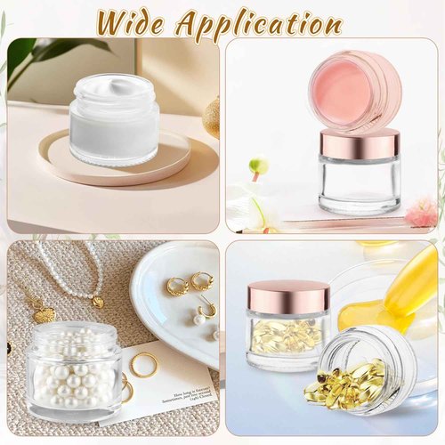12 Pcs 60g/2oz Glass Cosmetic Jars Refillable Cream Bottle Containers Empty Sample Vials Jar with Rose Gold Lid for Eye Cream Lotion Ointments Lip Balm Scrub - Clear