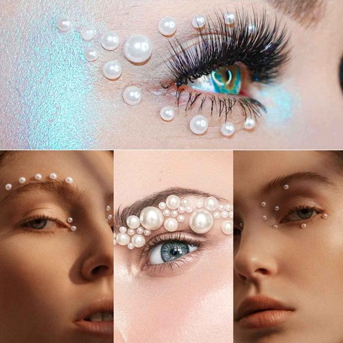 Nail Art Flat Back Half Round Pearl Kits, Mixed Sizes 6000 Pcs with B7000 Jewelry Glue White Small Pearls for Nails with Picking Tools for Graduation Cap Decorations Home DIY Body Face Craft Use