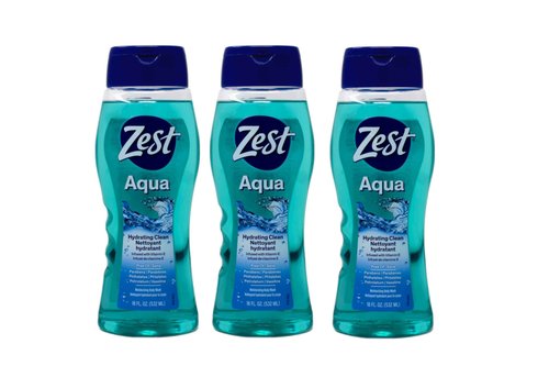 Zest Body Wash Aqua with Vitamin-E Hydrating 18 Ounce (Pack of 3)