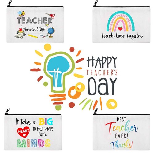 Saintrygo 20 Pieces Teacher Gifts Makeup Bags Bulk Canvas Survival Kit Cosmetic Bag Zippered Pencil Case Appreciation Gifts Travel Toiletry Pouch for Graduation Teachers Day(Heart)
