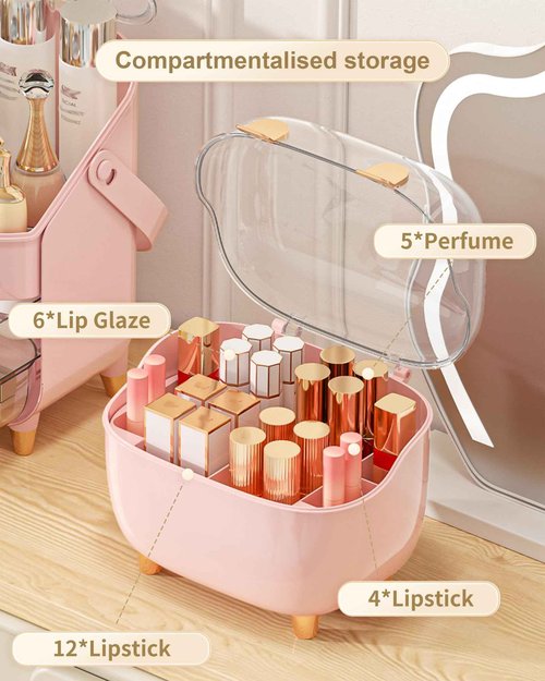 Anylady Lipstick Organizer For Vanity - Detachable Perfume Organizer (Thicken Upgraded), Lipstick Holder With Cover, Cosmetic Organizer (Pink)