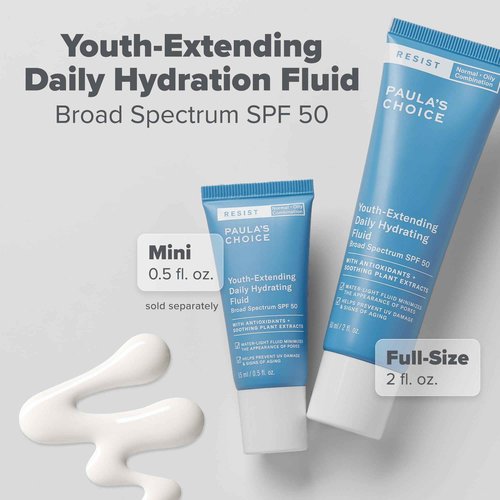 Paula's Choice RESIST Daily Hydrating Fluid Face Moisturizer with SPF 50 Sunscreen, Face Sunscreen for Oily Skin, Chamomile & Vitamin E, UVA/UVB Protection, Fragrance-Free, TSA Friendly, 2 Fl Oz