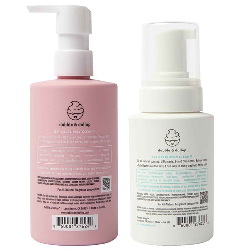Dabble & Dollop Coconut + Vanilla Body Wash & Shampoo – 3-in-1 Natural Bubble Bath for Kids, No Parabens or Sulfates, Vegan, Gluten-Free, Tear-Free (2-Pack)