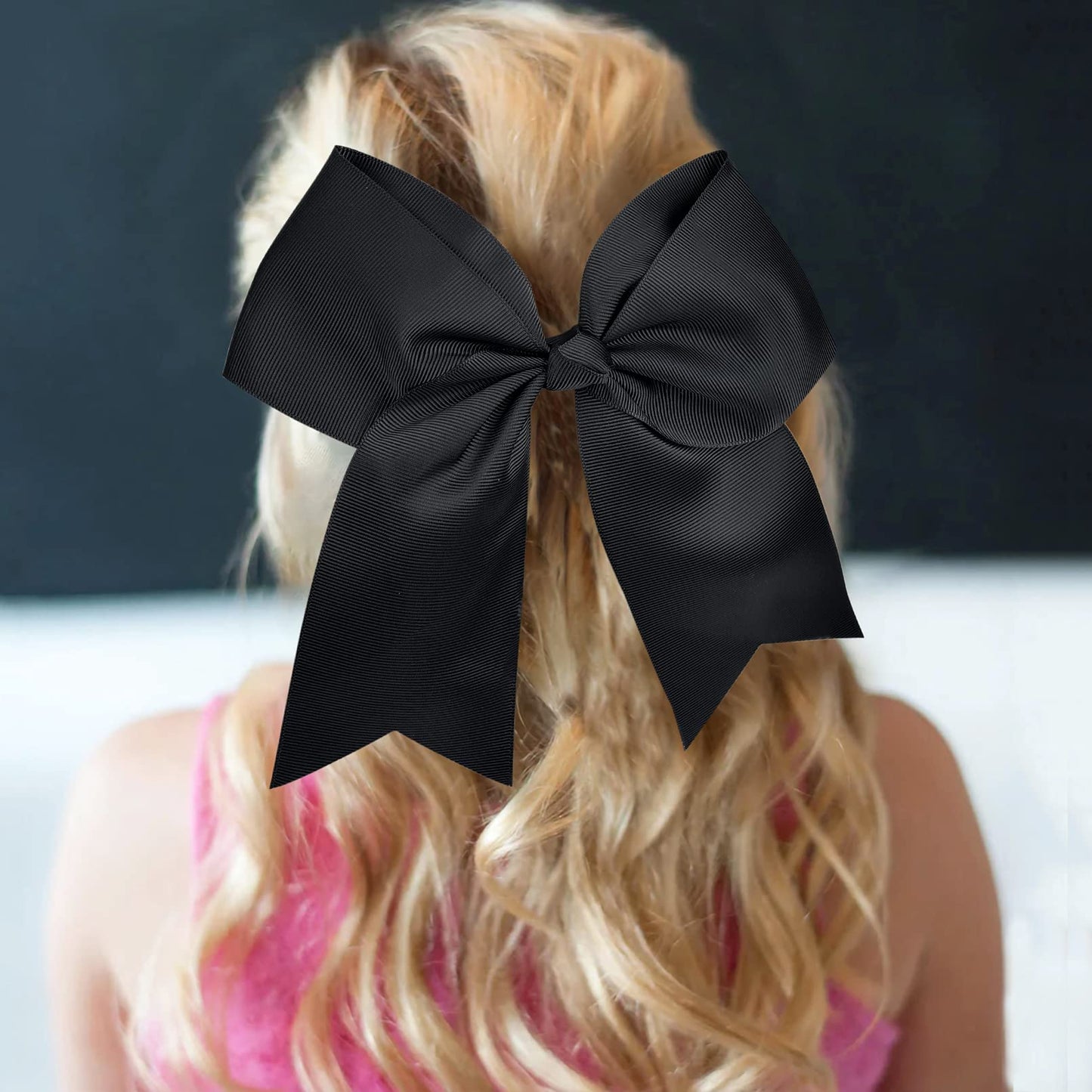 12 Pcs Large Cheer Bows 8" Bulk Hair Bow Accessories with Ponytail Holder for Girls High School College Cheerleading