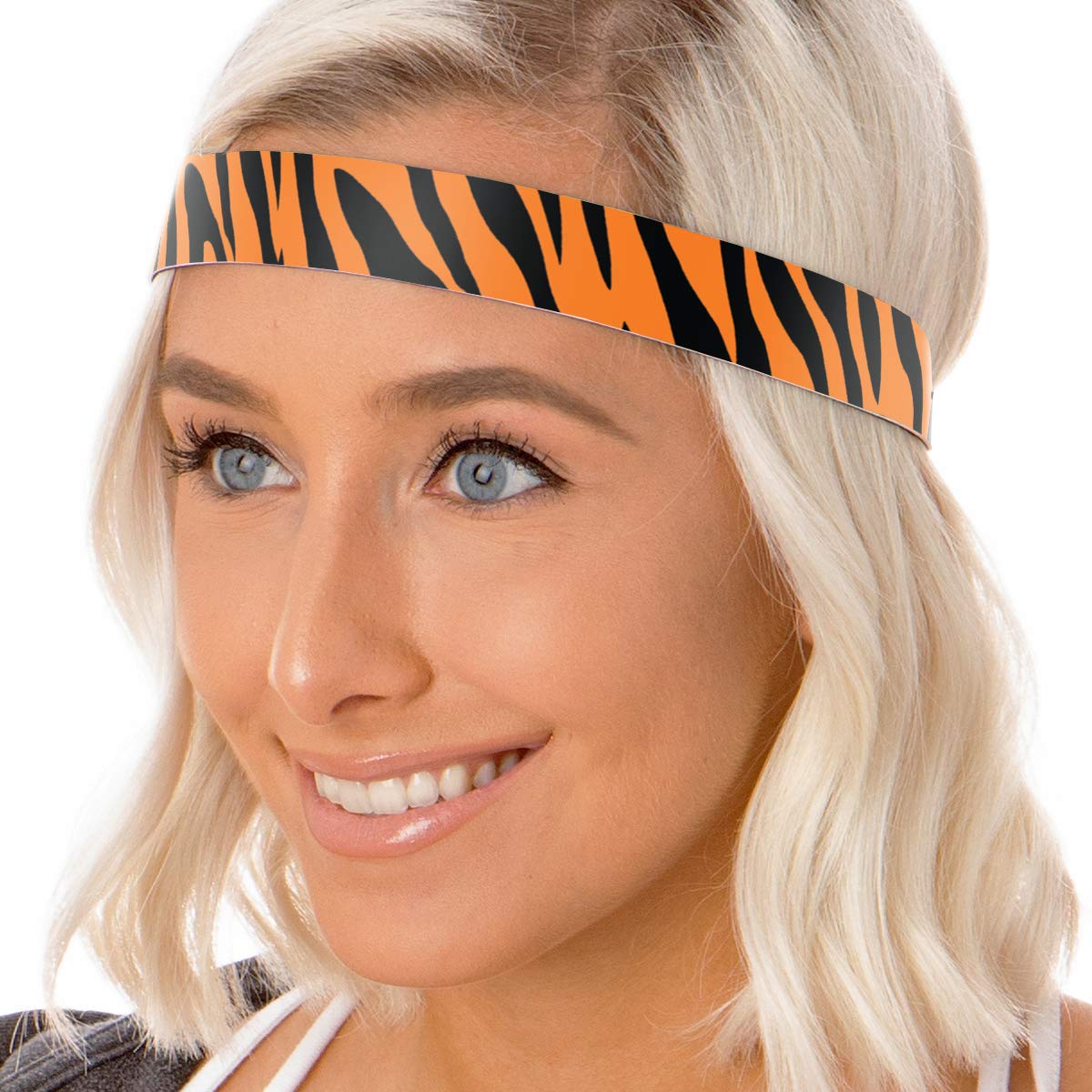 Hipsy Women's Adjustable No Slip Bling Glitter & Bengal Tiger Fashion Headband 3-pack (Wide Black/Tiger/Orange 3pk)