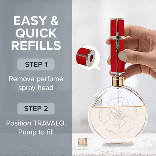 Travalo Milano Perfume Atomizer - Leak-Proof and TSA Approved for Air Travel - Reusable, Airtight, Easy Fill Mini Pump Sprayer - Lightweight, Vegan Leather with Polished Metal Outer Shell - Red