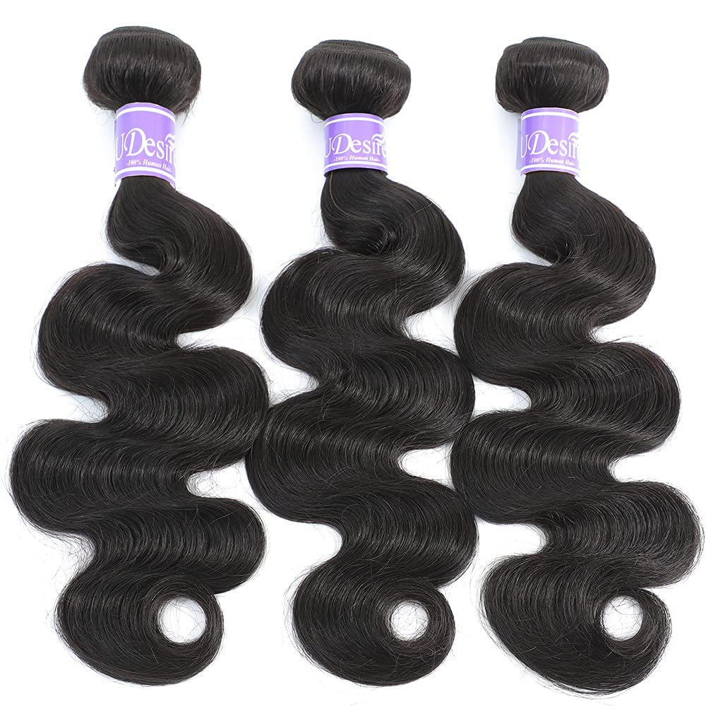 12A Brazilian Body Wave Bundles Human Hair 3 Bundles 100% Unprocessed Virgin Body Wave Human Hair Weave Bundles Natural Black (22 24 24inch)