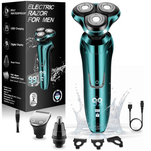 Electric Razor for Men, Men's Rotary Shavers, Waterproof, LED Display Cordless with Electric Shaver for Men's Faces with a Cordless and Floating Head,Portable Travel Razor