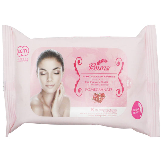 Bluna Facial Make-Up Cleansing Tissue for All Skin Types, Pomegranate, 30ct per pack (2 PACK)