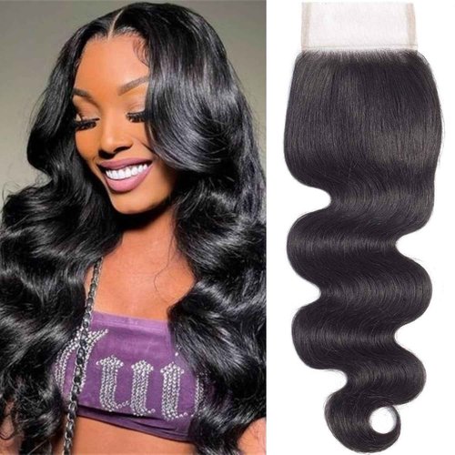 4x4 HD Lace Closure Body Wave Closure Human Hair Free Part Lace Closure 100% Unprocessed Brazilian Virgin Human Hair Extensions 150% Density Natural Black (20 Inch)