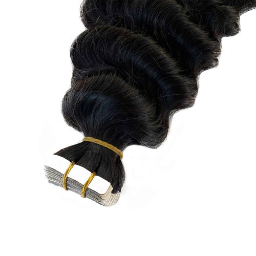 Deep Wave Tape in Hair Extensions Human Hair, 18 Inch Black Hair Extensions Real Remy Human Hair Curly Tape ins for Black Women,20pcs Double Sided Invisible Tape Hair Extension 50g/pack