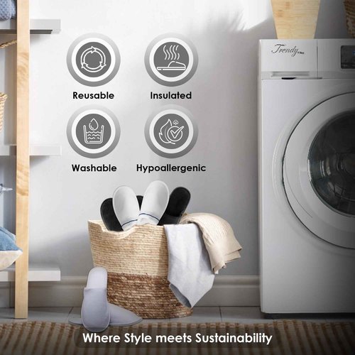 Modlux Spa Slippers - 12 Large Pairs of Plaid Cotton with ribbon, Closed Toe Slippers – Thick, Soft, Non-Slip, Disposable Slippers - Home, Hotel, or Commercial Use (White)