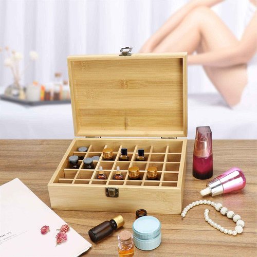 Pure Vie Essential Oil Bamboo Storage Box Travel Display Presentation, Holds 35 Bottles for 5, 10, 15ml - Aromatherapy Organizer Nail Polish Fragrance Container #1 - Keep Your Oils Safe & Space Saver