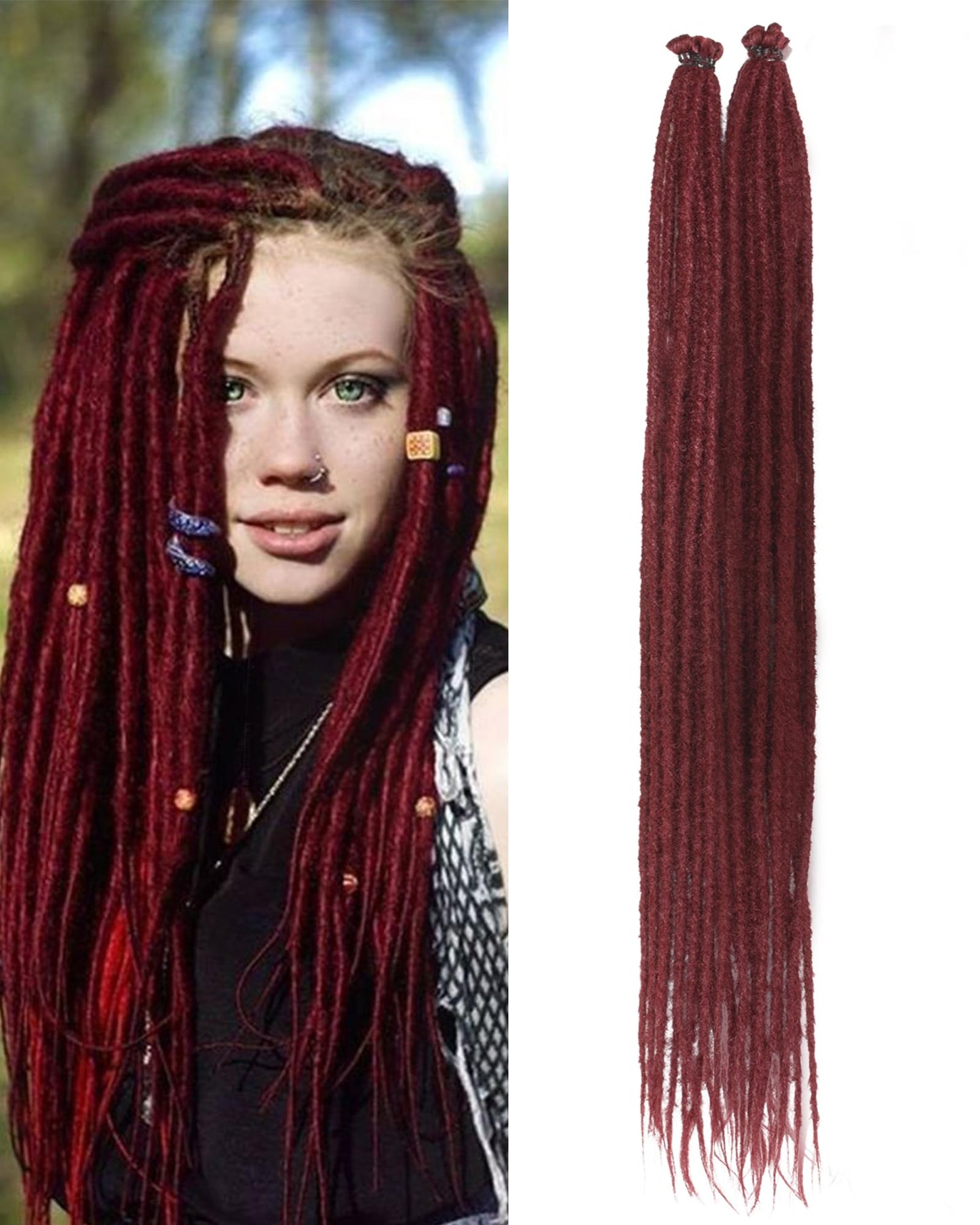 24 Inch Dreadlock Extensions 0.6 cm Width 20 Strands-Burgundy.Soft Hippie SE Dreads Synthetic Loc Extensions for Women and Men(24"-2 Packs,Bug#)