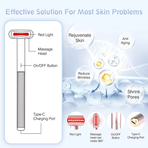 Red Light Therapy for Face, 4 in 1 Facial Wand for Anti-Aging, Anti-Wrinkle, Face Neck Light Therapy Wand, Skin Care Tool at Home, with Travel Carrying Case, One-Button Start