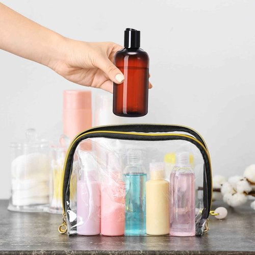Zubebe 36 Pcs Plastic Travel Bottles with Disc Top Flip Cap Empty Refillable Squeeze Travel Containers for Shampoo Lotions Cream Toiletries Liquid Body Soap (Brown, 8 oz)