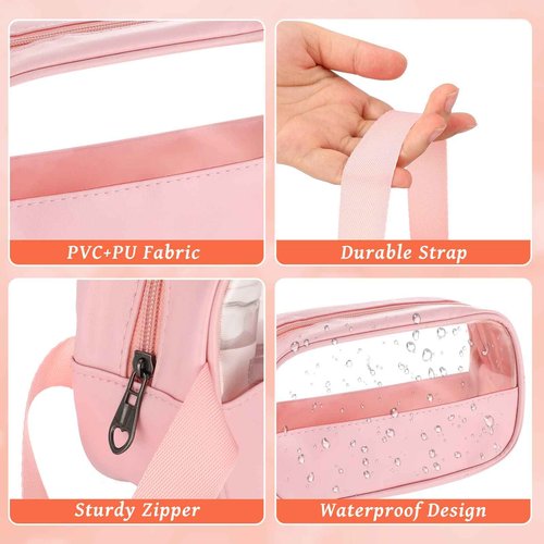 Buryeah 12 Pieces Toiletry Bag for Women Men Translucent Small Travel Makeup Pouch Portable Waterproof Organizer Set for Accessories Toiletries(Pink)