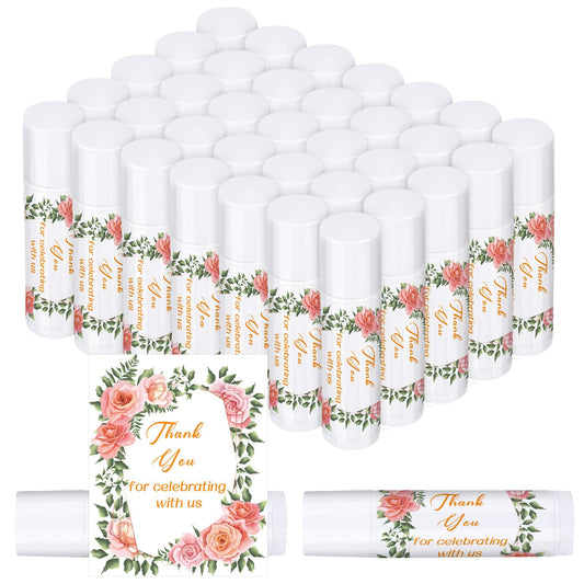 Dunzy 50 Pcs Thank You Gift Lip Balm Bulk Baby Shower Party Favors Bridal Shower Favor Lip Care with Assorted Fruit Flavors Thank You Lipstick for Guest Basket Gift Stuffer (Wedding)