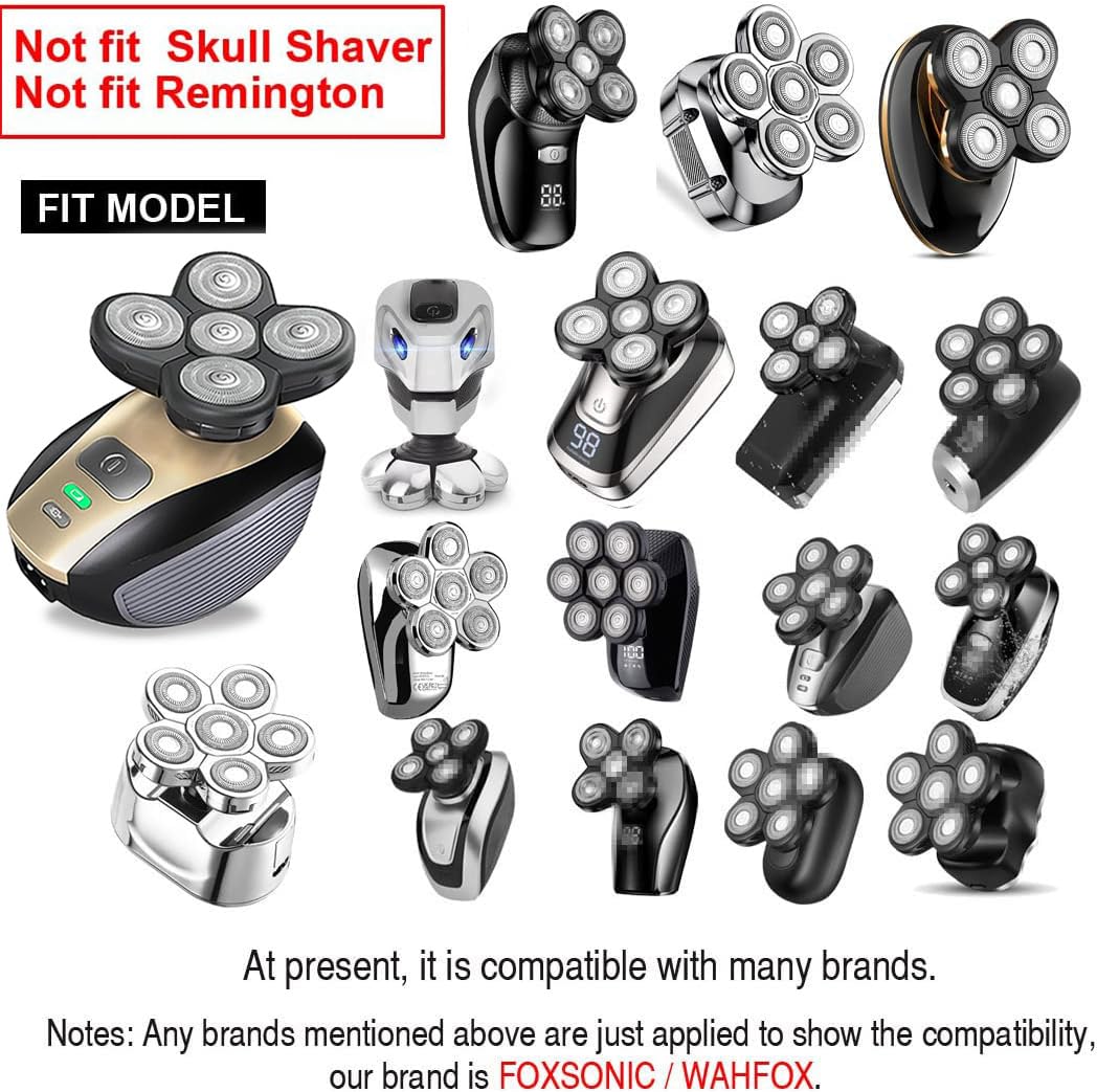 WAHFOX Universa 7 Heads Shaver Replacement Head for Head Shaver, and many Brands Head Shaver 7 Blades 7D Replacement Shaver Head Blade 7 Heads Shaver Head (Silvery)