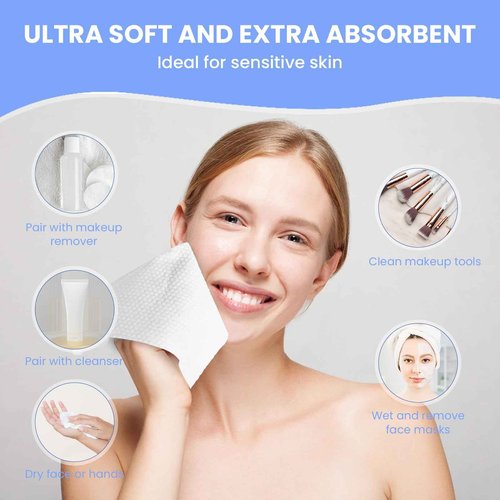 Mirucoo 100 Sheet Daily Cleansing Towels Ultra Soft Dry Wipes for Sensitive Skin Disposable Facial Washcloths 100% Organic Viscose (Pack of 6)