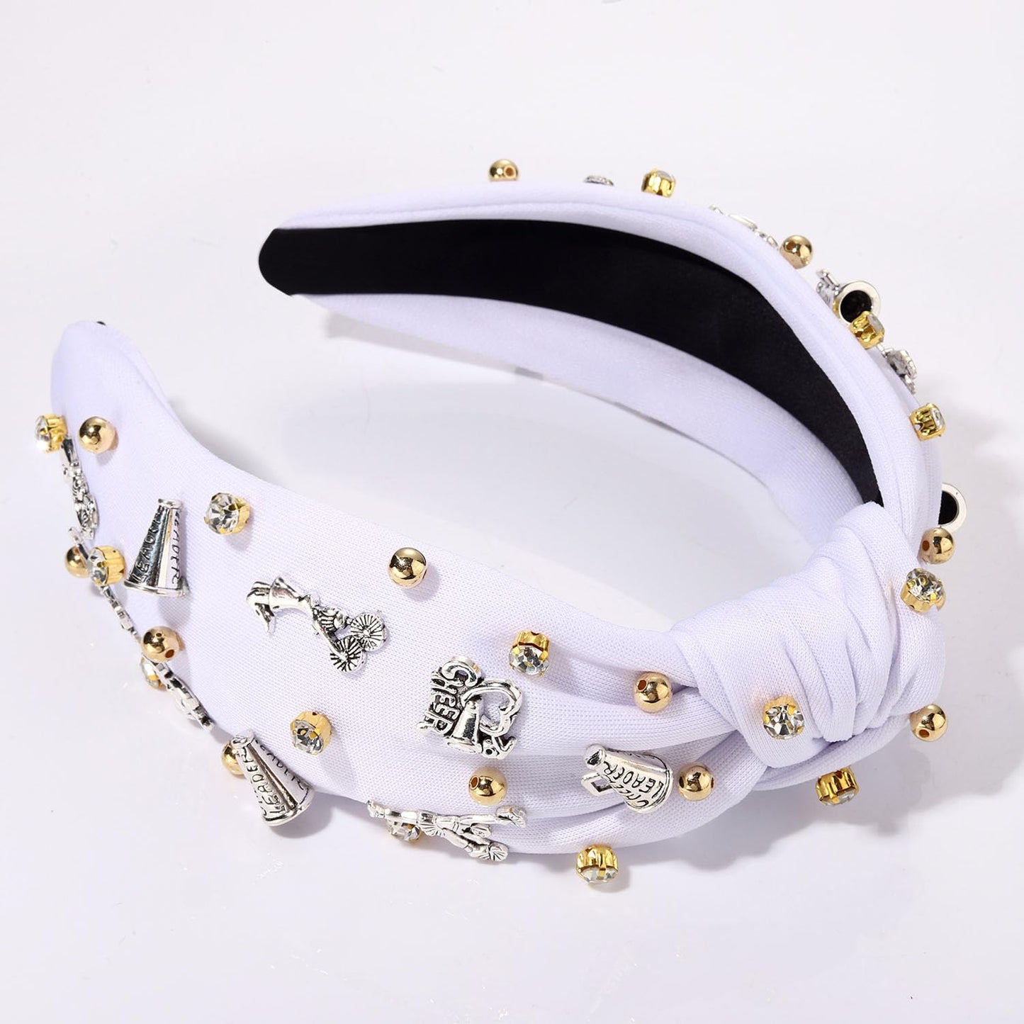 ZITULRY Baseball Knotted Headband for Women Sport Hairband Baseball Charms Crystal Jeweled Embellished Wide Top Knot Headpiece Game Day Accessories Funny Gifts for Ladies Girls Fans, White