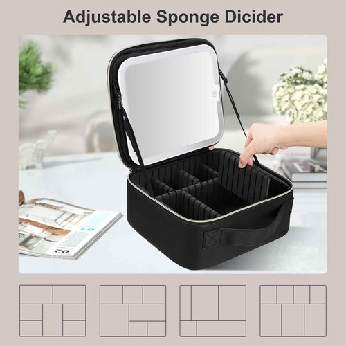 Pretty Comy Travel Makeup Bag with Led Mirror, Portable Makeup Train Case Led Makeup Bag with Mirror Makeup Organizer Bag Travel Organizer Bag Makeup Case Ideal Gifts for Mom Women