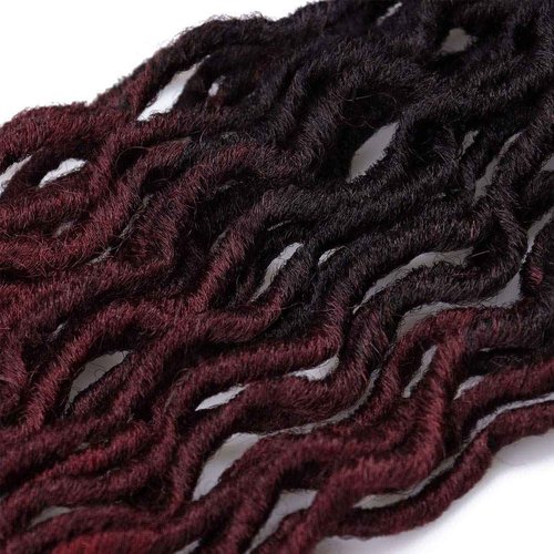 18 Inch Goddess Faux locs Crochet Hair 6 Packs/Lot Soft Gypsy Locs Wavy Crochet Braids Dreadlocks 3Tone Curly Wavy Twist Braiding Hair Extensions African Roots Braid(1B/99J/530#)