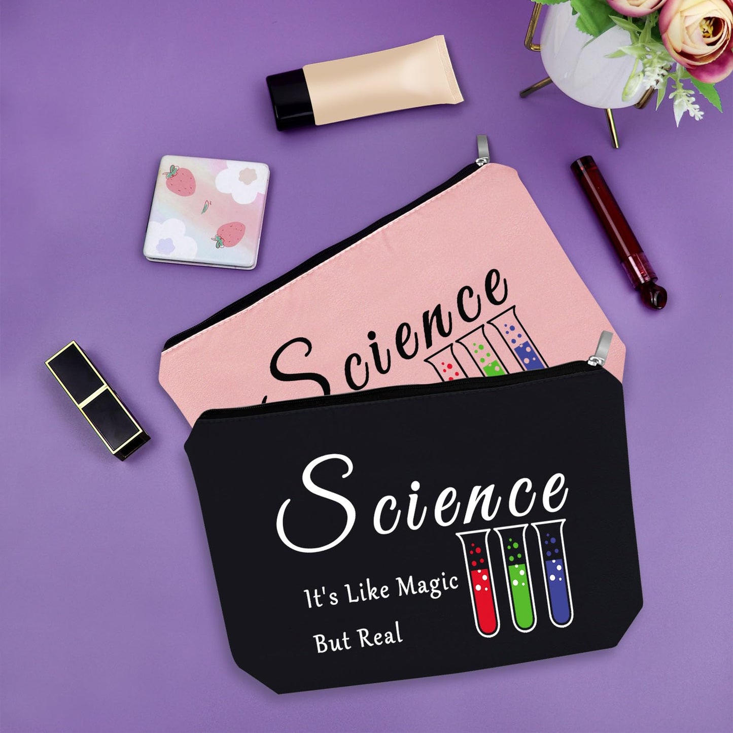 Sazuwu 2PCS Science Gifts for Adults Makeup Bag Science Teacher Gifts for Women Science Lovers Gifts Ideas Cosmetic Bag Scientist Gifts for Her Chemist Gifts for Girls Birthday Christmas Gifts