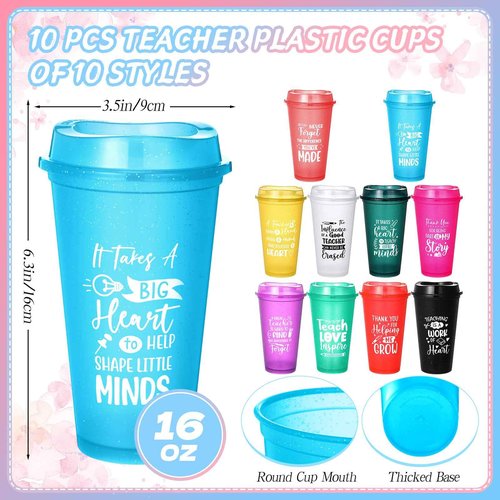 Funnymoom 30 Pieces Teacher Gifts Bulk,Graduation Back to School Day Appreciation Week Gift 16oz Plastic Coffee Tumbler with Lids Teacher Makeup Bags Crew Socks for Women Coworker