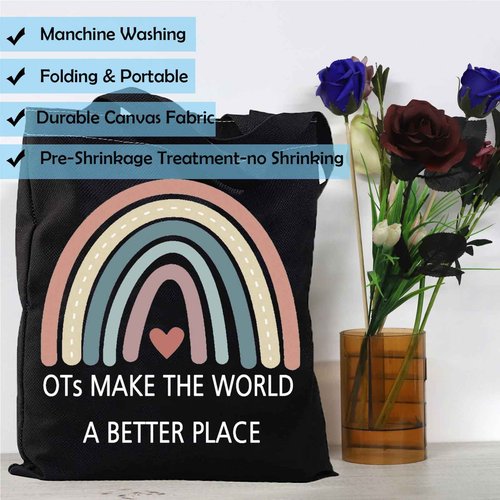 GJTIM OT Gift Occupational Therapy Worker Gift Rainbow Makeup Bag OTs Make the World A Better Place OT Retirement Gift (OTs Make ToteBlack)