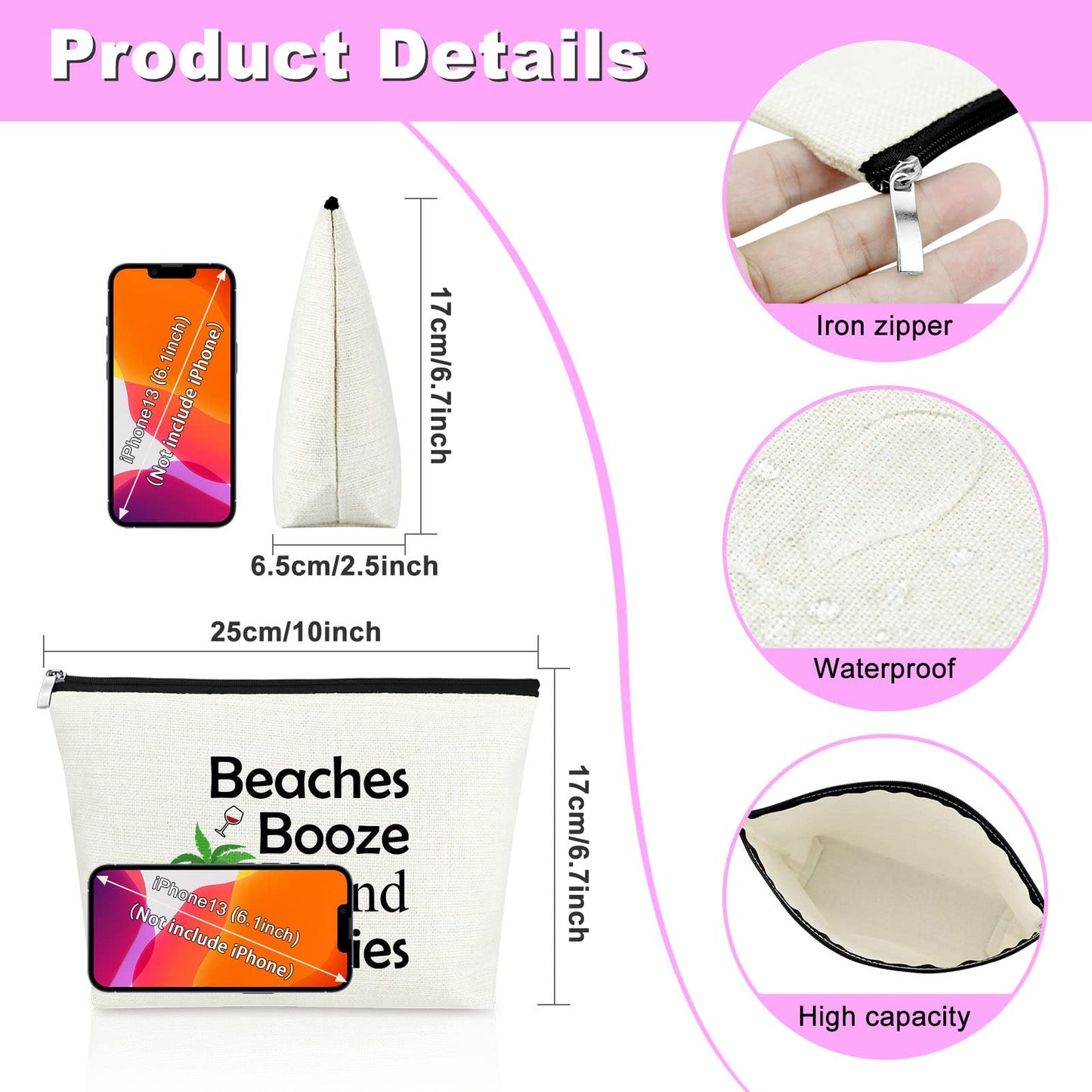 2 Pieces Beach Lover Gifts for Women Beach Makeup Bag Funny Vacation Gifts Cosmetic Bag Beach Themed Gifts for Women Besties Birthday Christmas Graduation Gifts for Beach Lover Travel Makeup Pouch