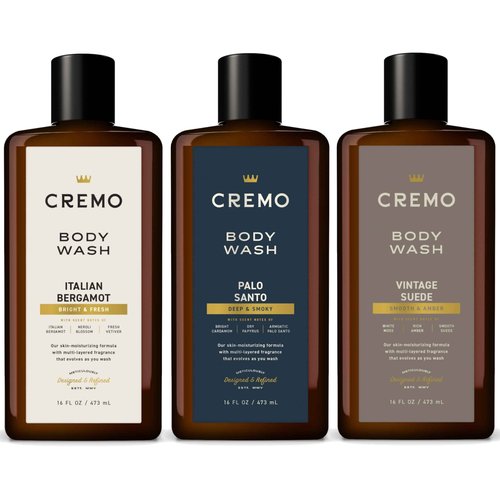 Cremo Body Wash Gift Set for Men - Includes Italian Bergamot, Palo Santo, Vintage Suede Scented Body Wash - 16oz each (3 Pack)