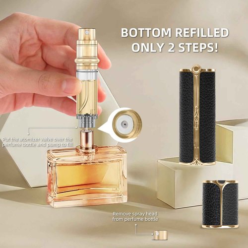 muilsae BF00BKS Leather Perfume Bottle 5ml – Bottom-Fill Refillable Dispenser, Leak-Proof & Portable for Men & Women, Ideal for Travel, Gifting & Daily Use (BKS)