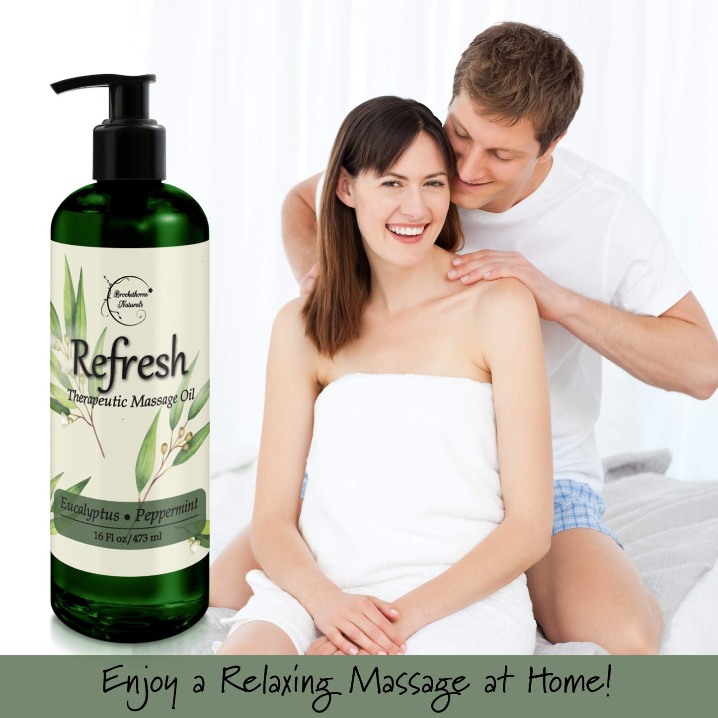 Refresh Massage Oil with Eucalyptus & Peppermint Essential Oils - Great for Massage Therapy. All Natural Massage Oil for Sore Muscles. Ideal for Full Body Massage – Nut Free Formula 16oz