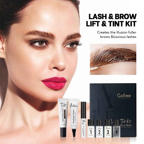 Lash Lift Kit 4 in 1 Brow Lamination Kit, Professional Eyelash Perm Kit for Beginner Salon Quality at Home with Long-Lasting Natural Brown Color