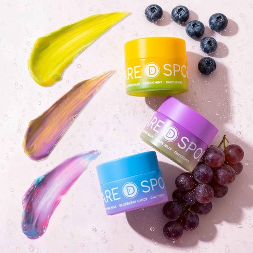 SPODARE 3-in-1 Dual-Color Sleeping Lip Mask Set – Blueberry, Grape and Lemon, Hydration & Repair for Dry Cracked Lips, Infused with Vitamin C, Lip Moisturizer for Nourishing Lips, 1.26 Fl Oz