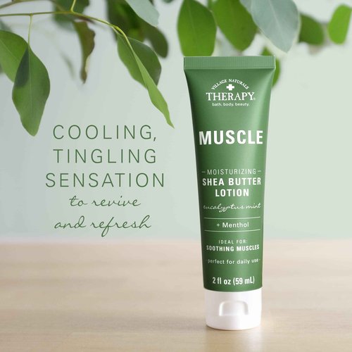 Village Naturals Therapy Muscle Shea Butter Lotion, Eucalyptus Mint Scent, 2 fl oz, Pack of 6