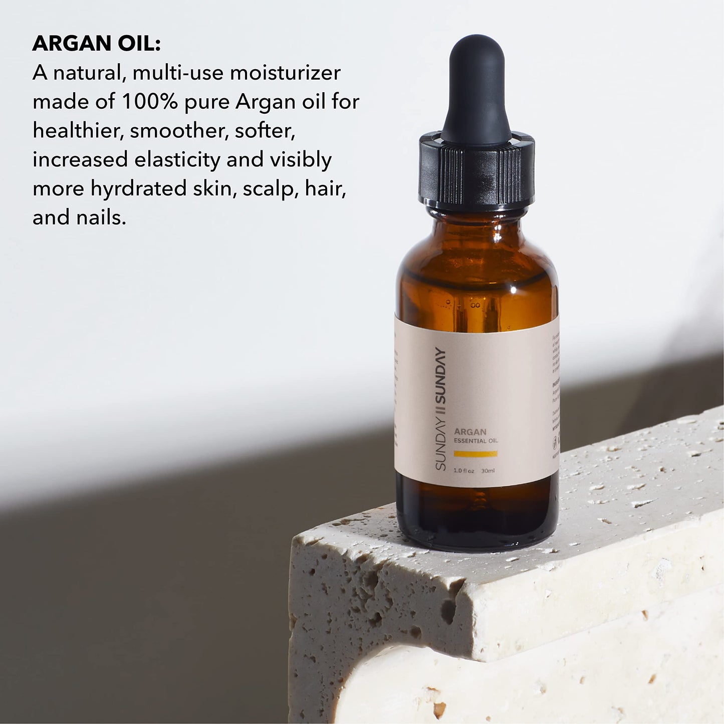 SUNDAY II SUNDAY 100% Pure Argan Oil I All Natural Essential Oil for Hair and Scalp I Multi-Use Moisturizer I 1 fl oz